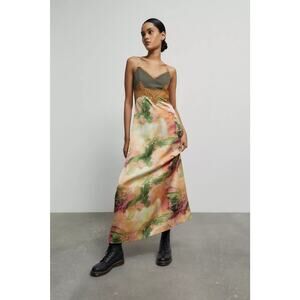Urban Outfitters Dorian Satin Midi Dress Orange Multi - XS